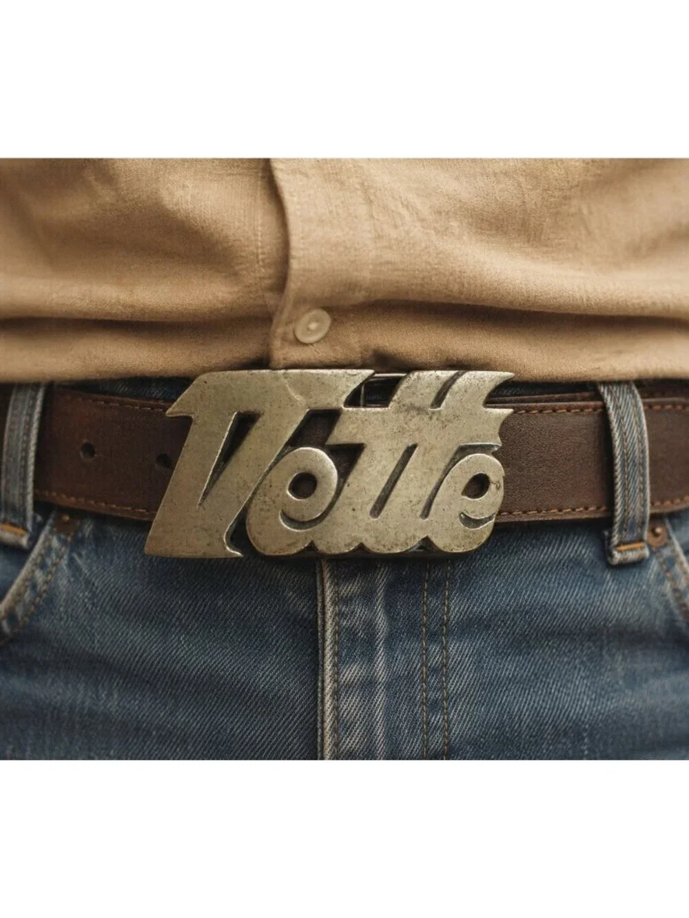 Vintage 1970s Mens Belt Buckle Corvette Vette Chunky Brass Sports Muscle Car